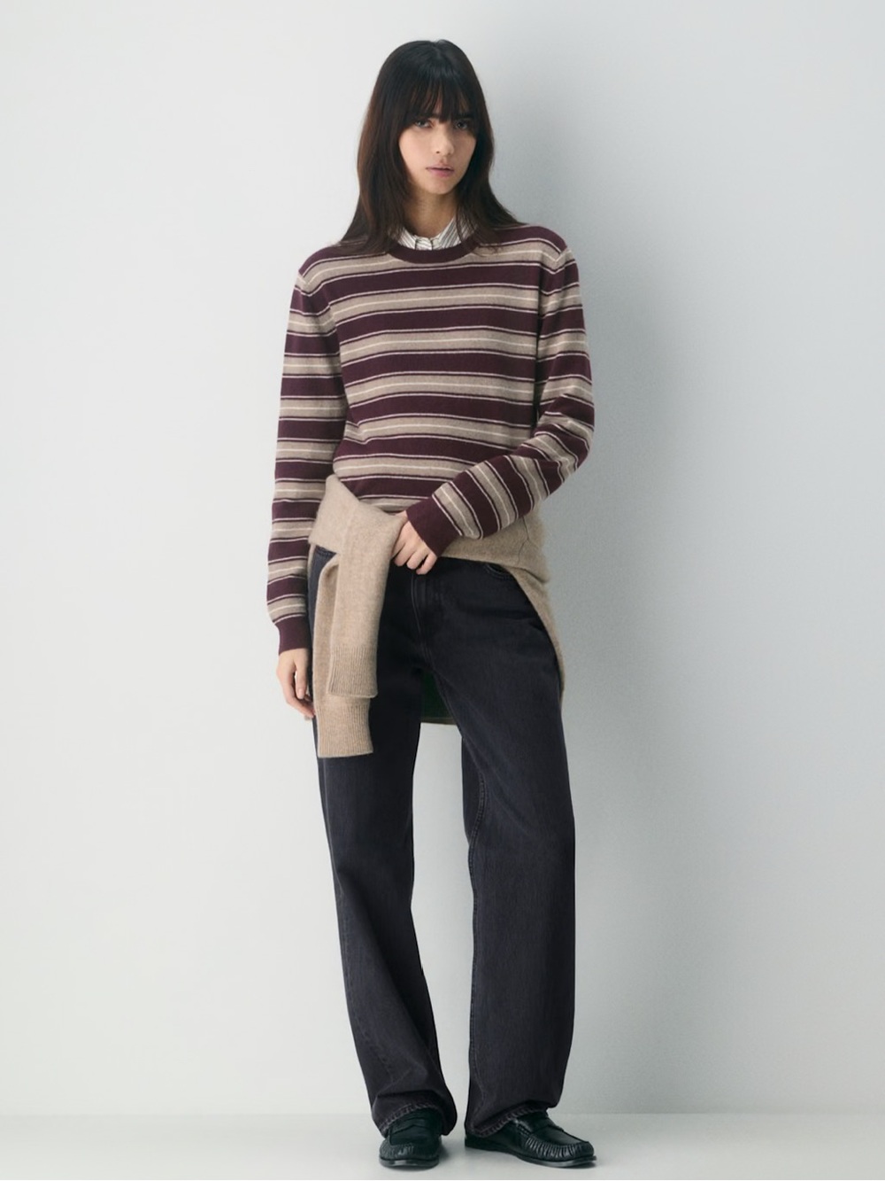Aritzia Striped Crewneck Sweater in Plum and Cream - Picture 2 of 7